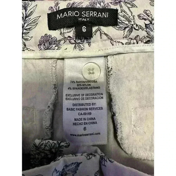 MARIO SERRANI, ITALY WOMEN'S 6 PANTS, STRETCH, WHITE & NAVY FLORAL PRINT, NWOT - Picture 6 of 6